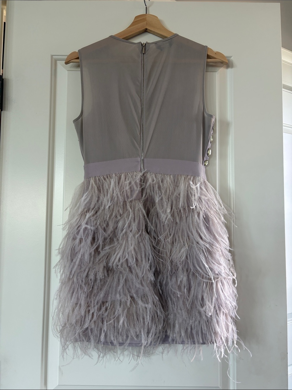 bebe Lilac Feather Hem Dress with Gold Gem Bodice - Picture 2 of 7